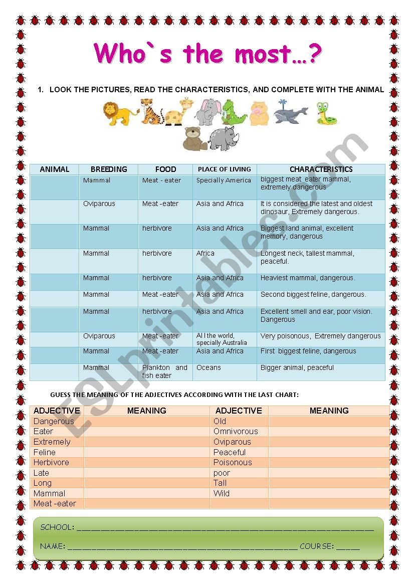 WHO`S THE MOST worksheet